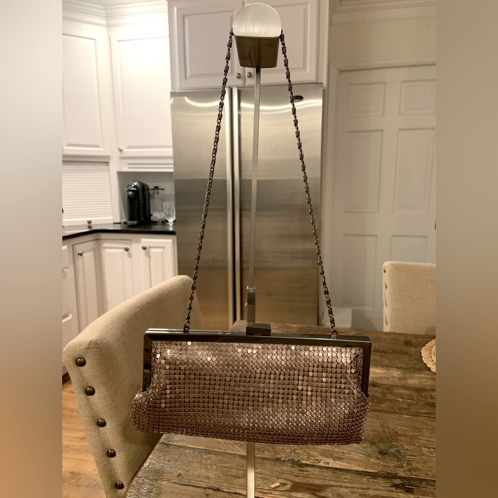 Jessica McClintock Rose Gold Metal Mesh Clutch Evening Bag Chain Wedding Prom